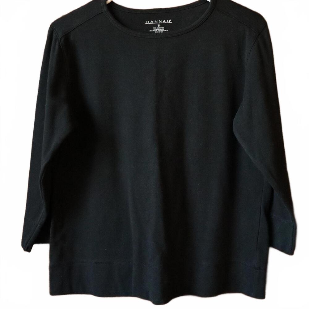 Vtg Y2K Women’s 3/4‎ Long Sleeve Tee Black Size Small Hannah